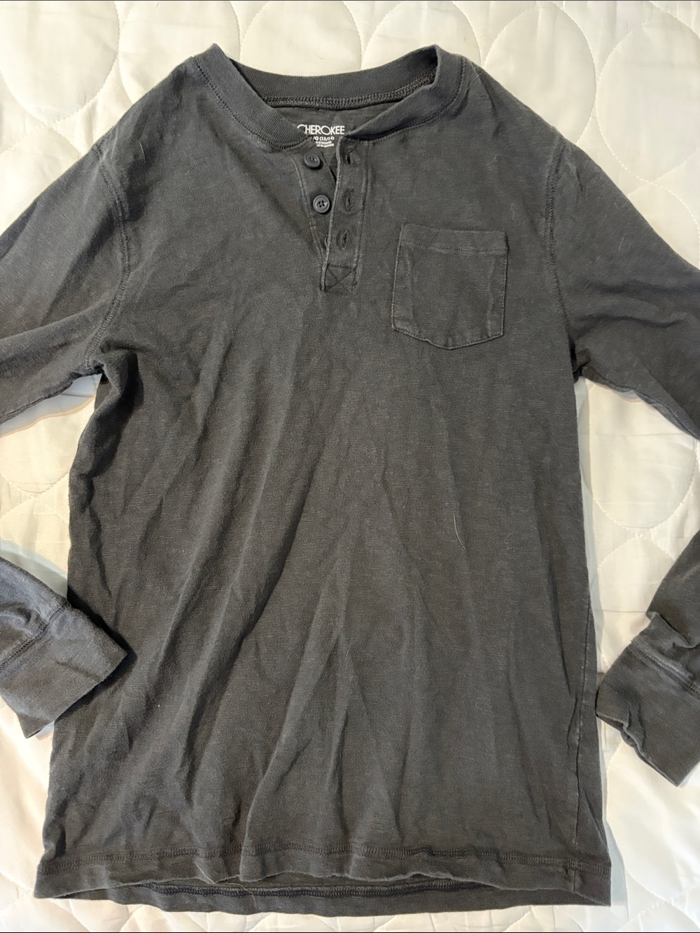 Cherokee boys size 12/14 Long Sleeve Henley Shirt - Charcoal